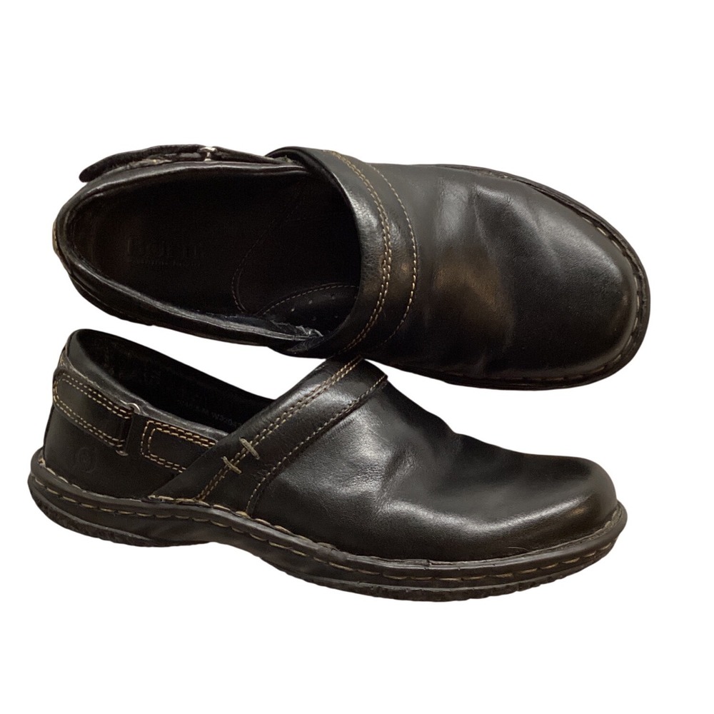 Born Black‎ Leather Slip On Clogs Mules Women's Comfort Shoes Size Unknown